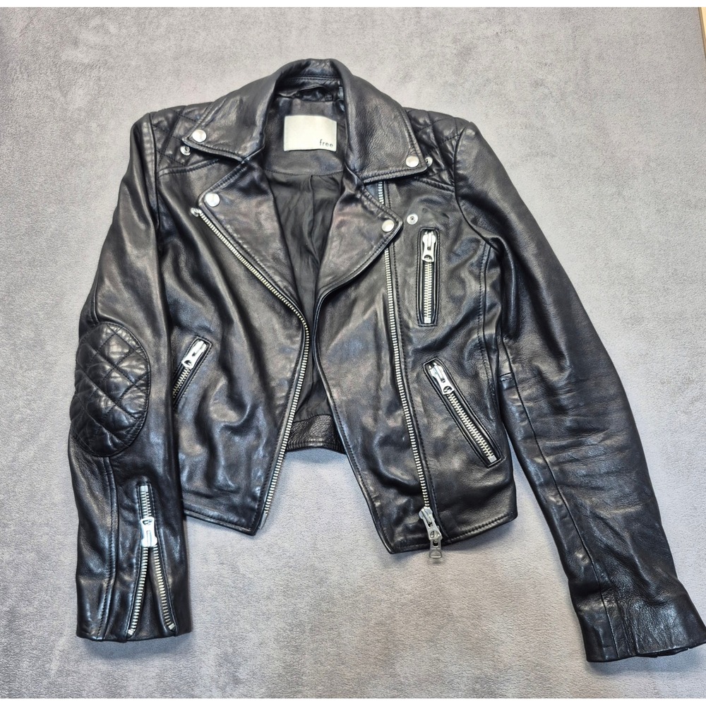 Wilfred Free Aritzia Edgy Black Leather Moto Jacket Quilted Elbow Patch XS 68220